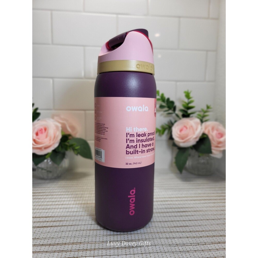 Owala FreeSip 32oz Purple Stainless Steel Insulated Water Bottle Wild Heart NWT